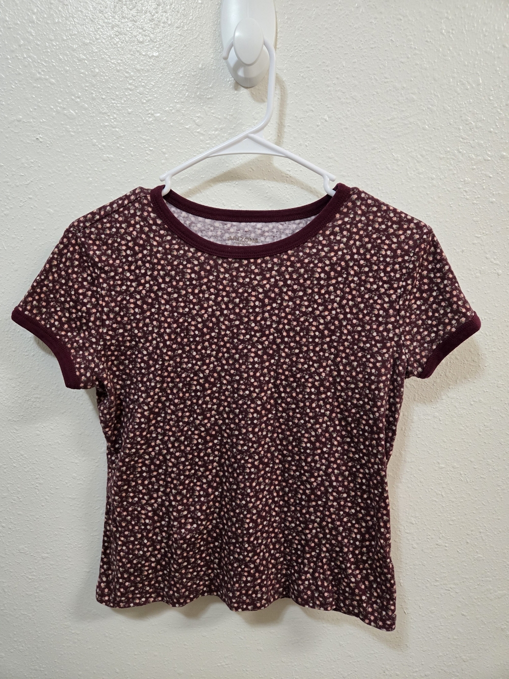 Arizona Jean Company Burgundy Floral Ringer Tee